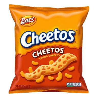 Draw a pack of Cheetos with bright orange-red packaging & crunchy snacks spilling out. sticker