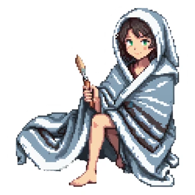 sick artist wrapped in a blanket holding a paintbrush sticker