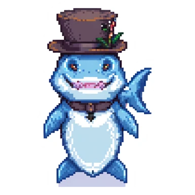 pixel art shark, formal, tophat sticker