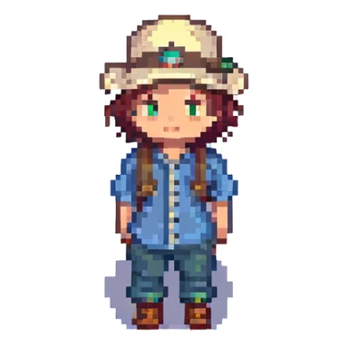 boy wearing a hat, pixel art style sticker