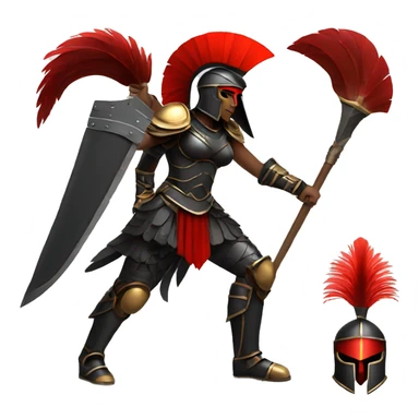 Fantasy spartan warrior female wearing detailed black armor with a red plumed helmet
 sticker