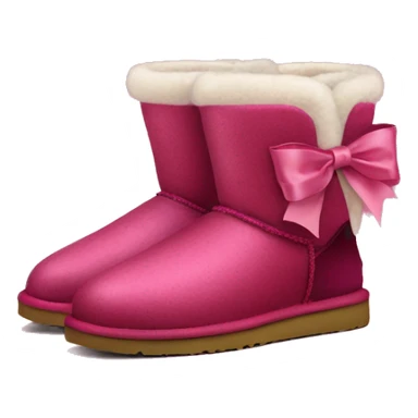 Realistic pair of raspberry color Ugg fur boots with silk ribbon bows. sticker