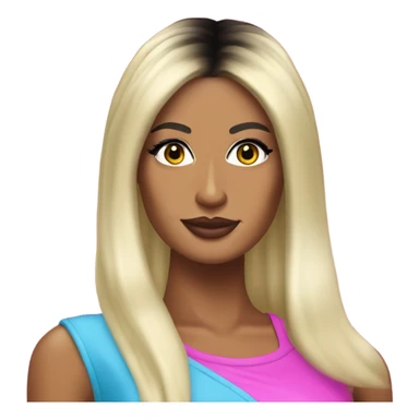 Tanned woman with long black hair, dressed in y2k Paris Hilton hair, makeup, and neon attire sticker