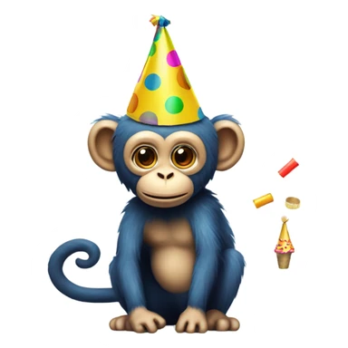 Party monkey with a party hat and a party popper sticker