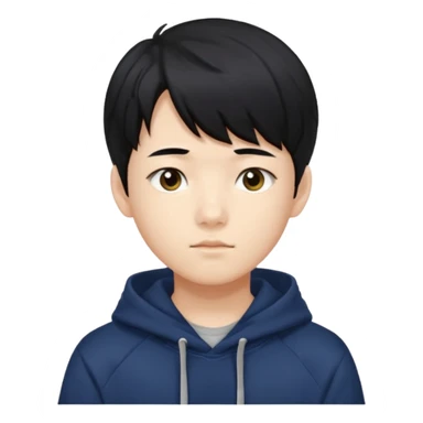 흑발에 앞머리를 덮은 잘생긴 14세 한국소년/ 옷 색깔은 남색 후드티 sticker