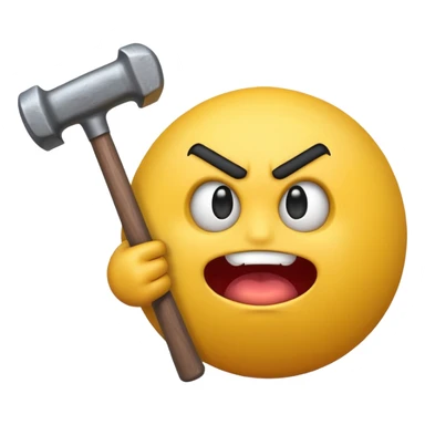 yellow sphere emoji with angry and silly face holding a sledgehammer sticker