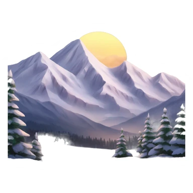 Snow capped mountains and pine trees sunset sticker