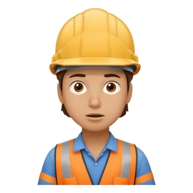 worker with helmet, confused facial expression, simple, clear, no text sticker
