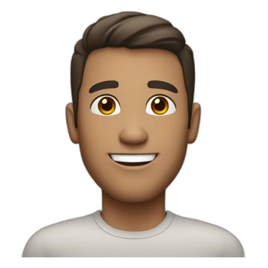 White man with dark brown short hair and big smile sticker