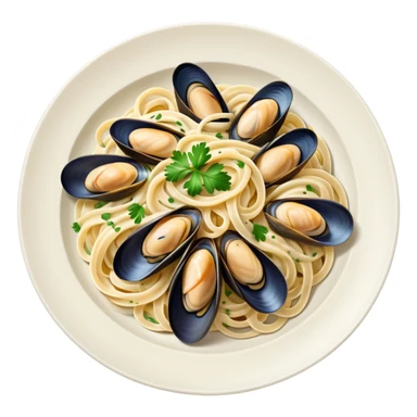 Mussel linguine on a plate with white sauce  sticker