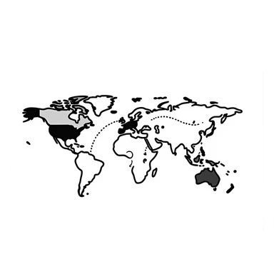 hand-drawn world map with a dotted route line connecting multiple countries sticker