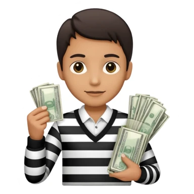thief with black and white stripe clothes, holding money pack sticker