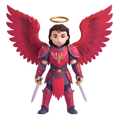 sinister warrior angel with blood-stained armor and crimson wings sticker