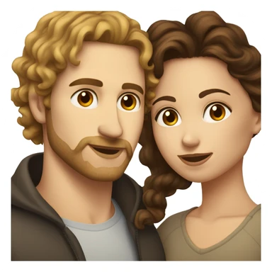 White woman with long dark brown curly hair kissing white man with light brown hair and stubble sticker