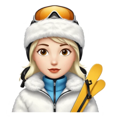 woman skiing in white fur coat sticker