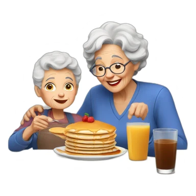 Granny eating pancakes with grandson sticker
