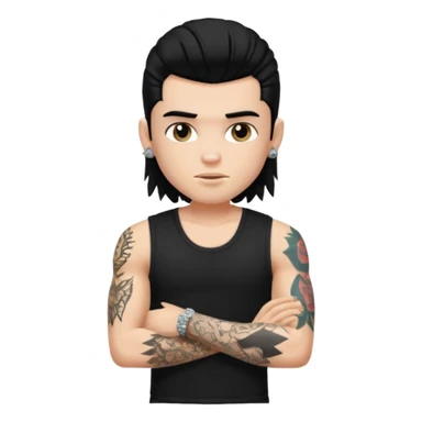 a pretty bratz guy with a black mullet and a sleeveless black top with tattoos on arm sticker