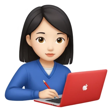 An asian girl is preparing for IELTS online with a laptop. sticker