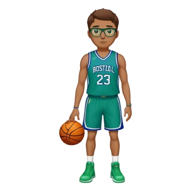 Full Body large white male with brown hair basketball player wearing glasses wearing blue green uniform sticker