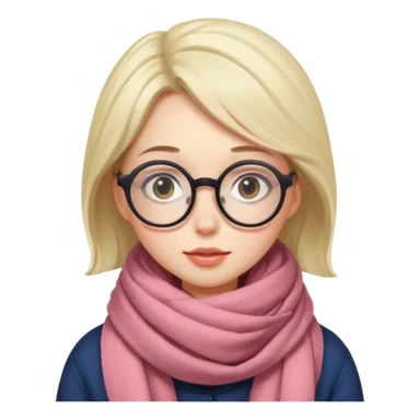 A shy woman with big round glasses and thick scarf, blushing from the cold. sticker