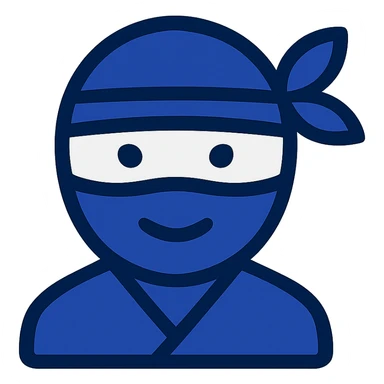 ninja emoji, flat icon style, clean lines, masked face, subtle blue or black color, minimalistic sticker