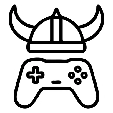 viking gamer, outlined icon style, viking helmet, gamepad, bold lines sticker