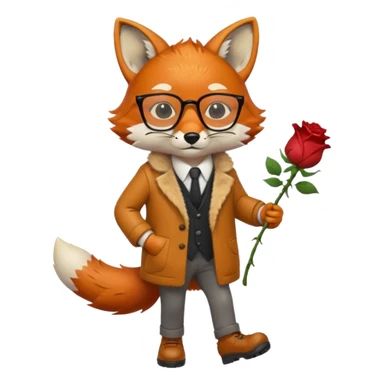 a fox with glasses, walking with shoes on and raining on him, also a dead rose in his hands and he's sad sticker