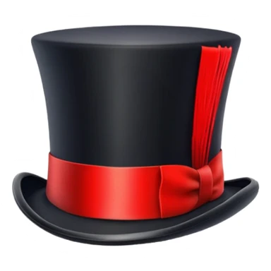 red top hat with black band without bow, not long sticker