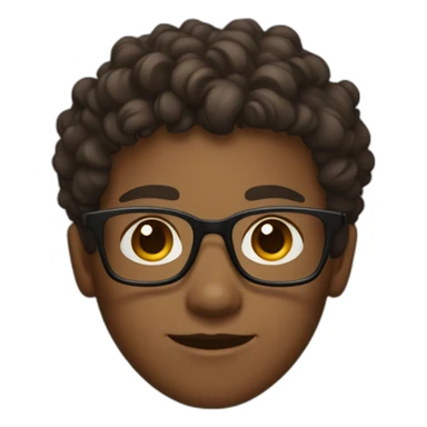 A boy with a slightly dark skin color with square glasses with brown eyes and flat curly brown hair sticker