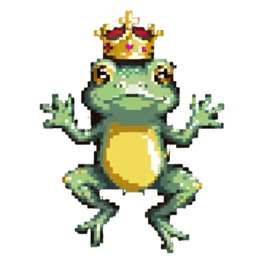 frog wearing a golden crown jumping pose sticker