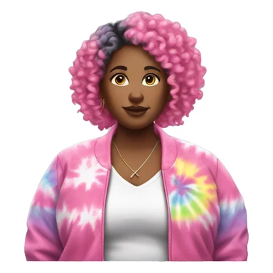 Pretty Plus size black woman with pink curly hair and a tie dye jacket  sticker