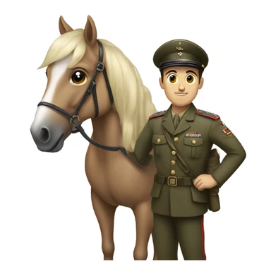 young man with a small square mustache, black side-parted hair, and in a WW2 military uniform on a pony sticker