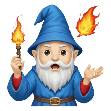 blue gnome wizard shouting casting fireball sticker