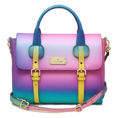 Realistic isolated blue ,teal ,pink , yellow and purple metallic ombre kate spade satchel purse.  sticker