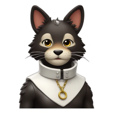 Furry posing in latex clothing with collar sticker