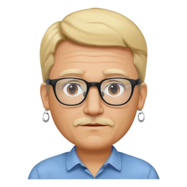 blond middle aged man wearing  big earrings, wearing glassess, with no beard sticker