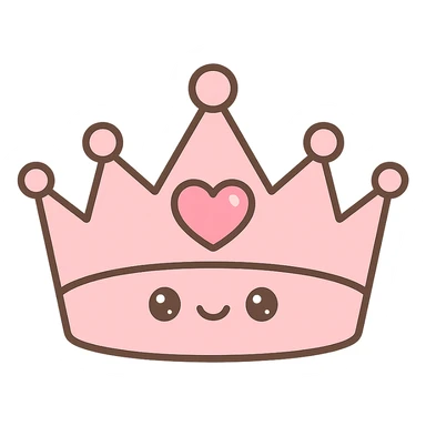 princess crown, pink, with heart-shaped gem, cute style sticker