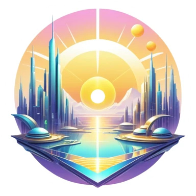 Epic complex detailed iridescent gradients white golden bright light solarpunk sunny futuristic aesthetic-scenery sticker