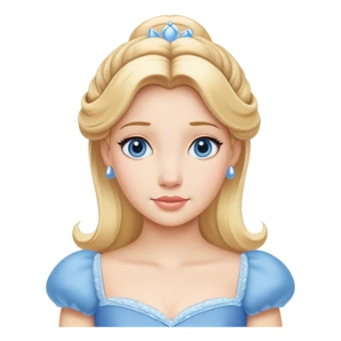 extremely minimal Cinderella from hips up, simple blue dress shape, basic blonde hair outline, few facial details, ultra simplified sticker