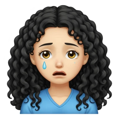 A light skinned girl with long black curly hair crying sticker