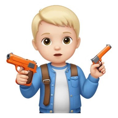 Baby holding a gun and pointing it at you sticker