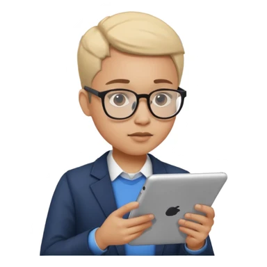 person reading a digital tablet with graphs sticker