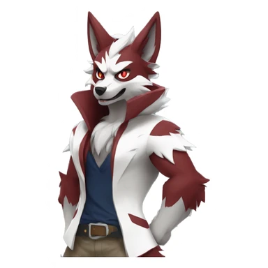 Anthro-Lycanroc-Red-White-Werewolf-Midnight-form Full Body sticker