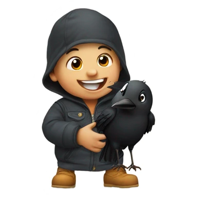 Happy toddler with funny crow sticker