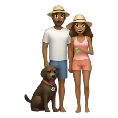a couple with a dog at a beach sticker