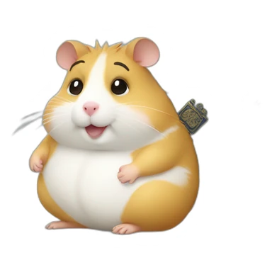 Fat hamster is sitting and holding a passport sticker