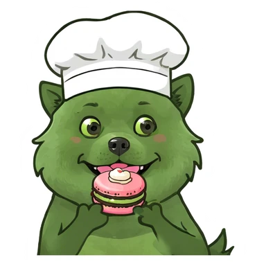 Pomeranian white eating macarun sticker