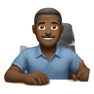 man sitting at his desk on computer sticker