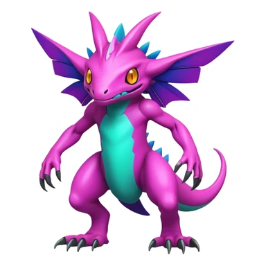 Tropical pastel dark bright vibrant futuristic lush warm-colored neon Fakémon-Vernid-Digimon-creature (full body) sticker
