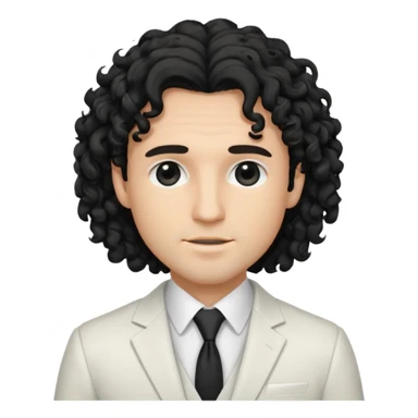 Cockasian guy with black long curly hair thats on his face and black eyes wearing a White simple suit guy  sticker